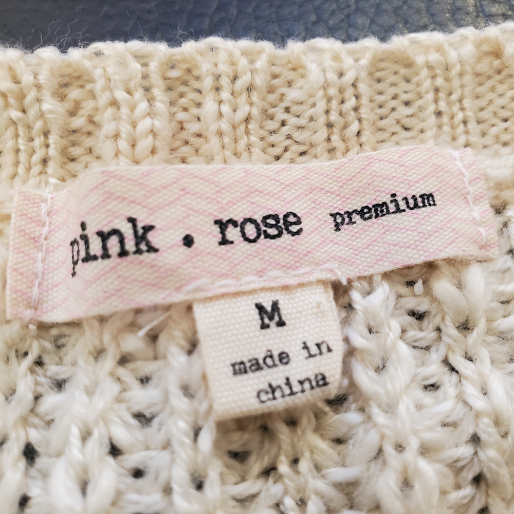Pink Rose Women's Cream Knit Sweater with Crochet Size M - Picture 4 of 10